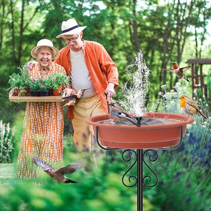 Bird Bath for Outside, 40In Freestanding Birdbaths & Birdfeeder with Removable Bowl, Stable Metal Stake for Outdoors Garden Patio Yard Lawn Decor (Brown)