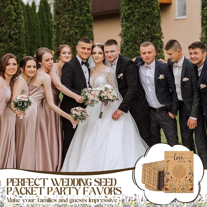 Fumete 150 Pcs Let Love Grow Seed Packets Cool Wedding Favors for Guests Kraft Envelope Kraft Bag with Window Flower Resealable Seed Storage Packets for Wedding Party Favors Bridal Shower