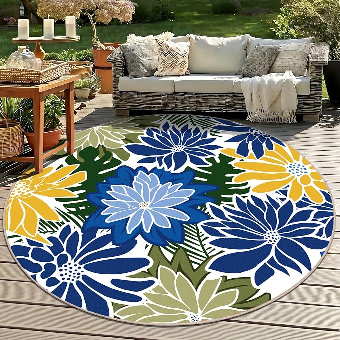 ZonLi Colorful Outdoor Rug 6x6Ft Waterproof Multicolored Indoor Area Rug Washable Outdoor Patio Rugs Tropical Floral Non Slip Outdoor Carpet for Living Room, Pool,Backyard,Deck,Camping