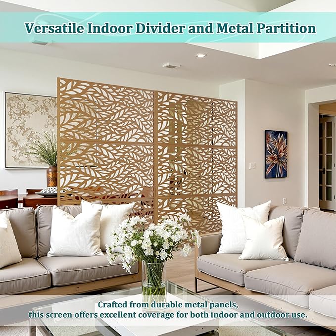 Metal Privacy Screen Outdoor Privacy Screen, Freestanding Fence Panel for Outside, 72''H×47''W, Decorative Screen Panel for Backyard/Patio/Deck