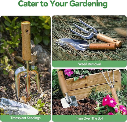 Gardening Tools 9-Piece Heavy Duty Garden Hand Tools with Fashion and Durable Garden Tools Organizer Handbag, Rust-Proof Garden Tool Set, Ideal Gardening Gifts for Women