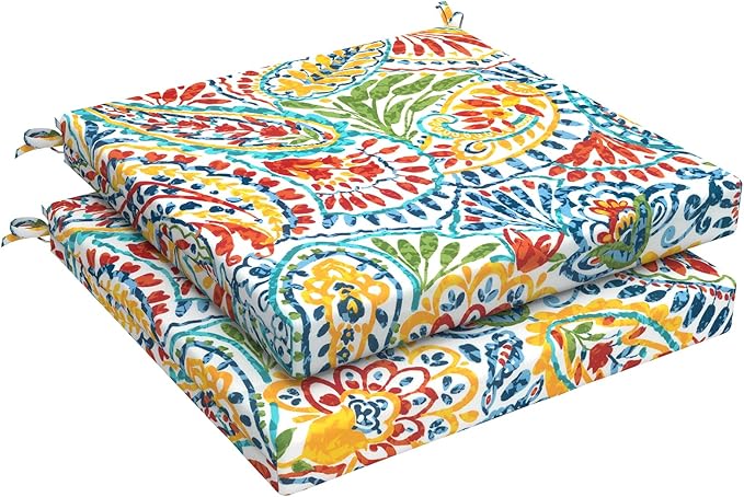 LVTXIII Outdoor Chair Cushions 19"x19"x2" Pack of 2, Water-Repellent Square Corner Memory Foam Seat Cushions with Ties for Garden Patio Furniture, Paisley Multi