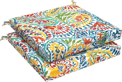 LVTXIII Outdoor Chair Cushions 19"x19"x2" Pack of 2, Water-Repellent Square Corner Memory Foam Seat Cushions with Ties for Garden Patio Furniture, Paisley Multi