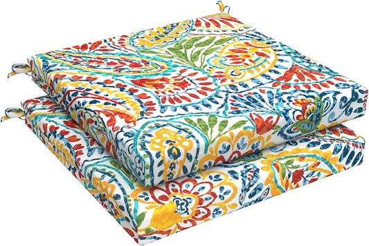 LVTXIII Outdoor Chair Cushions 19"x19"x2" Pack of 2, Water-Repellent Square Corner Memory Foam Seat Cushions with Ties for Garden Patio Furniture, Paisley Multi