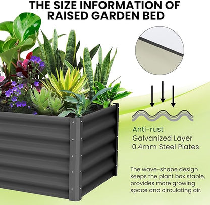 GarveeHome 6 * 3 * 1.5FT Raised Garden Bed Kit, Galvanized Raised Garden Beds Outdoor for Gardening, Above Planter Boxes, Large Garden Bed for Vegetables, Fruits, Dark Grey, 2 Pcs