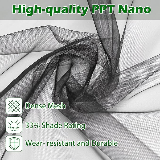 Stronger Garden Mesh Netting for Plants Vegetables Fruits Flowers - 10x20 Ft Black PPT Nano Bug Bird Net Screen, Raised Bed Greenhouse Balcony Patio Porch, 33% Shading Rate
