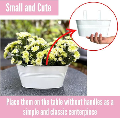 LaLaGreen Rail Planter Outdoor Plants (2 Pack, 9.8 Inch) Small and Cute Metal Iron Hanging Flower Pots Deck Railings White Fence Modern Garden Boho Style Wall Mount Window Box Plant Holder Porch Decor