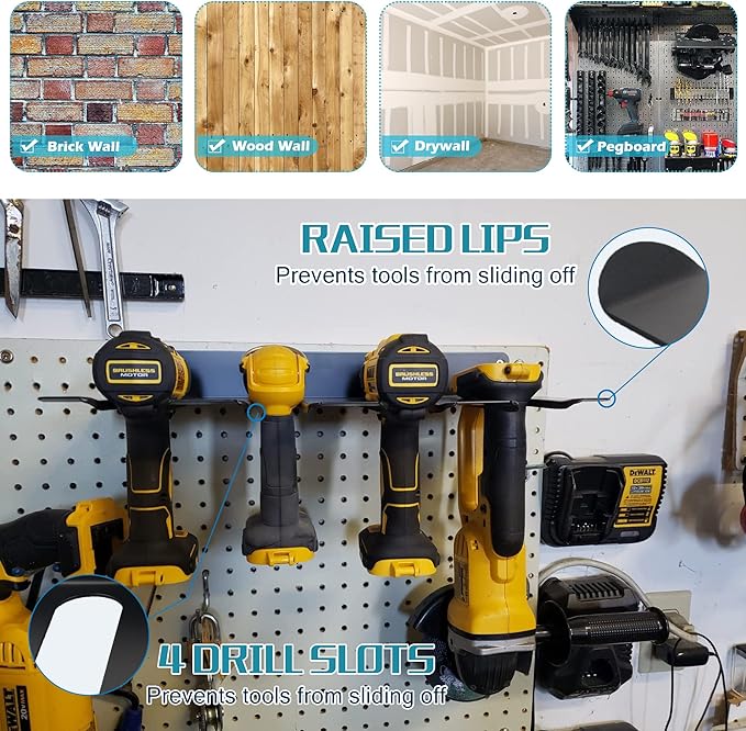 ULIBERMAGNET Magnetic Power Tool Organizer, Utility Storage Rack Shelf with Screwdriver Holder,Heavy Duty Cordless Drill Holder,Removable Tool Rack Suitable for Garage, Workshop and Warehouse