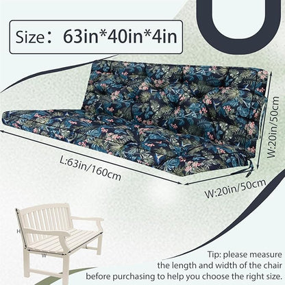 2/3 Seater Swing Replacement Cushion, Waterproof Porch Swing Cushions with Backrest, Thickened Bench Cushions for Outdoor Furniture, for Outdoor Patio Swing (Hummingbird, 63 * 40in)