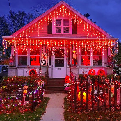 Icicle Lights for Outside, 33ft 400 LED Icicle Christmas Lights Outdoor with 75 Drops 8 Modes, Waterproof Red Christmas Light for House Plug in for Indoor Party Holiday Halloween Decorations