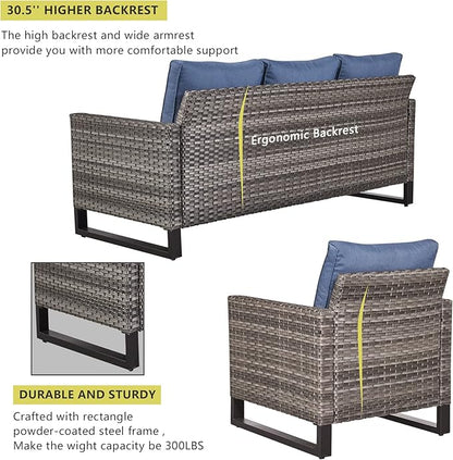HUMMUH 8 Piece Patio Furniture All Weather 6-Seater Outdoor Sectional Sofa with Patio Swivel Chairs and Outdoor Chairs Ottomans for Porch,Garden,Backyard,Deck
