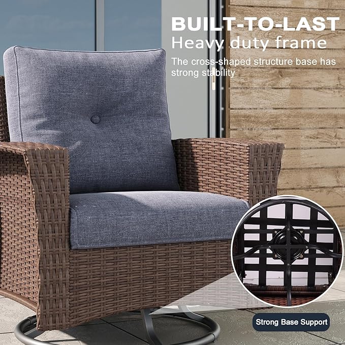 LayinSun 5 Piece Wicker Patio Furniture Set, Classis Outdoor Conversation 360 Degree Swivel Chairs Set with Coffee Table