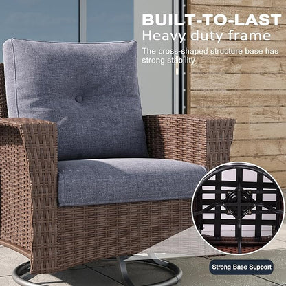 LayinSun 7 Piece Wicker Patio Furniture Set with Fire Pit Table, Classis Outdoor Conversation 360 Degree Swivel Chairs Set with Coffee Table