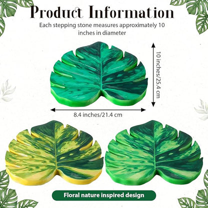 Cinnvoice 3 Pack Garden Stepping Stone Outdoor, Decorative Dimensional Resin Stepping Stones for Patio Pathway Landscaping Walkway Sculpture Yard Backyard Lawn(Monstera Deliciosa,8.4×10 Inches)