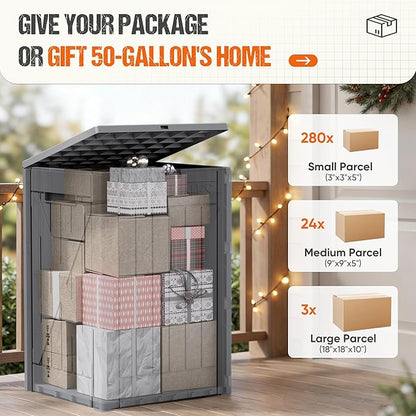 Flamaker 50 Gallon Deck Box, Package Delivery Box for Outside, Outdoor Package Drop Container for Gifts, Waterproof Plastic Storage Container with Lockable Secure for Porch (Gray)