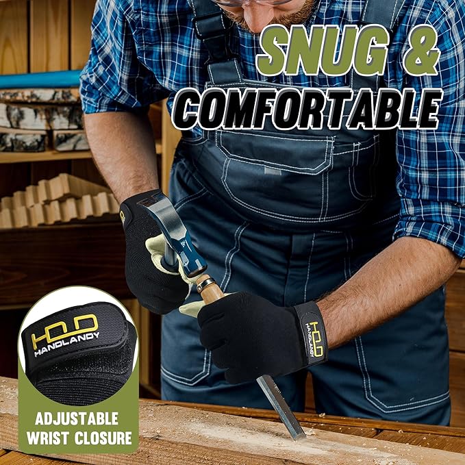 HANDLANDY Work Gloves for Men & Women, Utility Mechanic Working Gloves Touch Screen, Flexible Gardening Gloves for Yard