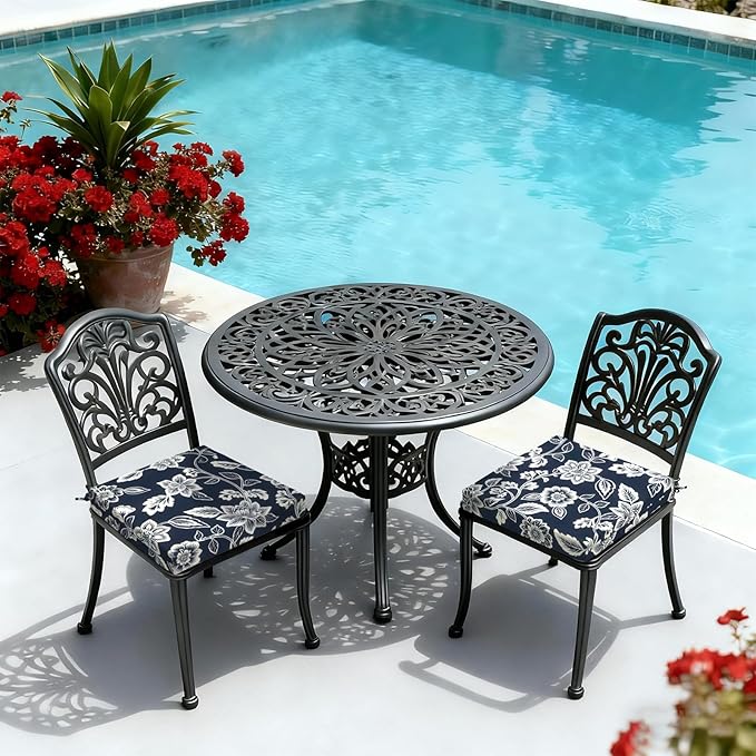 LVTXIII Outdoor Seat Cushions Set of 2 Square Chair Cushions with Ties, Patio Chair Pads for Home Office and Patio Garden Furniture Decoration 22"x22"x3", ‌Elegant Vines Navy