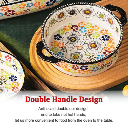 Baking Dishes For Oven, 1 Quart Round Casserole Dishes For Oven-colored flowers B-round 950ml
