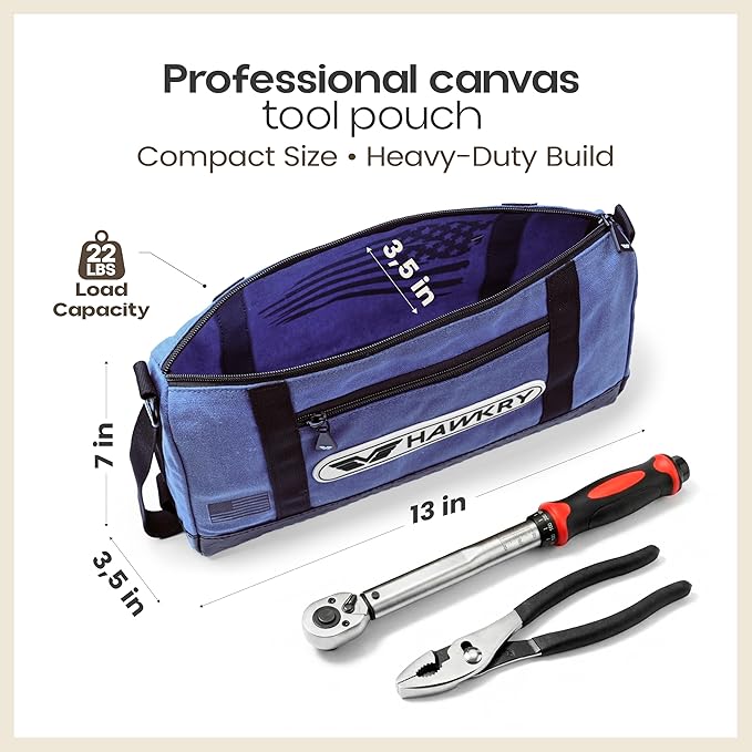 HAWKRY Heavy Duty Canvas Tool Bag – Waterproof Canvas Zipper Pouch, Garden Tool Bag, Construction Bags Heavy Duty, Small Zipper Pouch, Motorcycle Tool, Multipurpose Fishing Bag