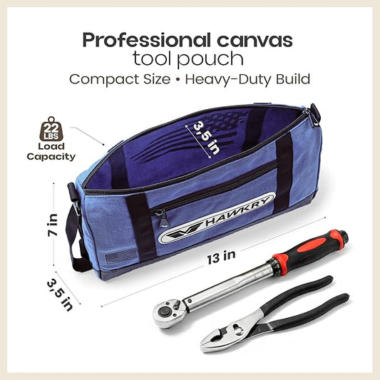 HAWKRY Heavy Duty Canvas Tool Bag Set of 2 – Waterproof Canvas Zipper Pouch, Garden Tool Bag, Construction Bags Heavy Duty, Small Zipper Pouch, Motorcycle Tool, Multipurpose Fishing Bag