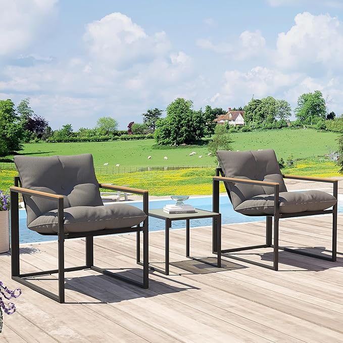 Patio Furniture Set, 3 Piece Bistro Patio Sets, Small Bistro Set, Small Balcony Furniture (Gray)