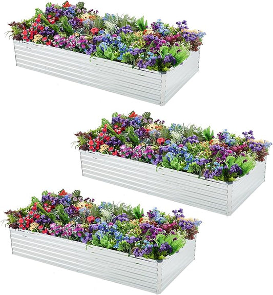 Meberam 3 Pack 6x3x1FT Galvanized Raised Garden Beds Kit Outdoor Metal Gardening Planter Box for Vegetable Elevated Flower Herbs,Silver