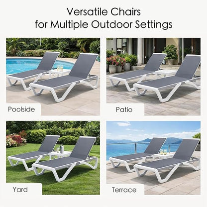 Kozyard Outdoor Chaise Lounge Chair Set, Fully Flat Adjustable Patio Lounger with Aluminum Frame & Resin Legs, Textilene Fabric for Poolside, Backyard & Beach (Gray, Chair + Table)