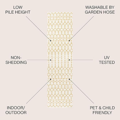 JONATHAN Y Moroccan Geometric Indoor Outdoor Runner Rug 2X10 Cream/Yellow, Ourika Textured Weave for Backyard, Patio, Porch, Easy-Cleaning, High Traffic, Pet-Friendly, Non-Shedding (SMB108J-210)