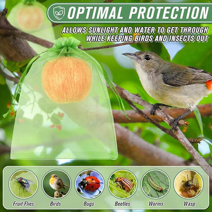 ANZNKU 100pcs 6x9 Inch Fruit Protection Bags, Fruit Bags for Fruit Trees, Green Mesh Cover Bag Garden Netting Pest Barrier for Tomato Mango Vegetables