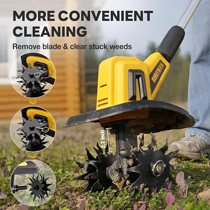 Alloyman 20V Cordless Tiller Cultivator, 360RPM Electric Garden Tiller, with 2 * 4.0Ah Batteries & Charger, 9In Tilling Width and 6.6In Depth Garden Rototiller for Lawn/Gardening/Soil Cultivation