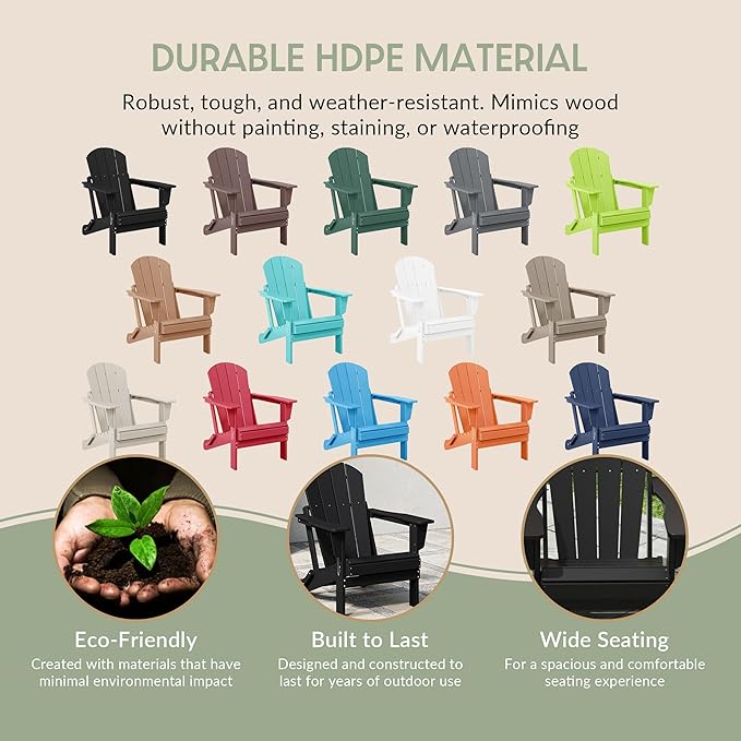 WestinTrends Malibu 4-Piece Set Outdoor Folding Poly Adirondack Chair, Black