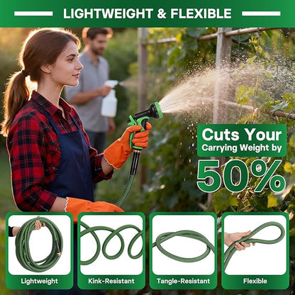 Garden Hose 100 ft Flexible Non-Expandable Water Hose Kink-Free Ultra Lightweight Leak-Proof Durable Portable Wear-Resistant Hoses Pipe with 3/4" Brass Fittings for Outdoor Yard Lawn Car Wash