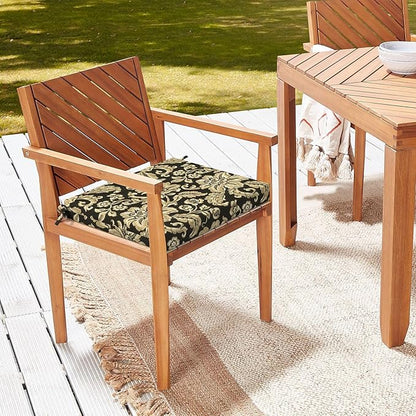 LVTXIII Outdoor Chair Cushions 18.5"x16"x2" Pack of 4, Water-Repellent Square Corner Memory Foam Seat Cushions with Ties for Garden Patio Furniture, Jacobean Black