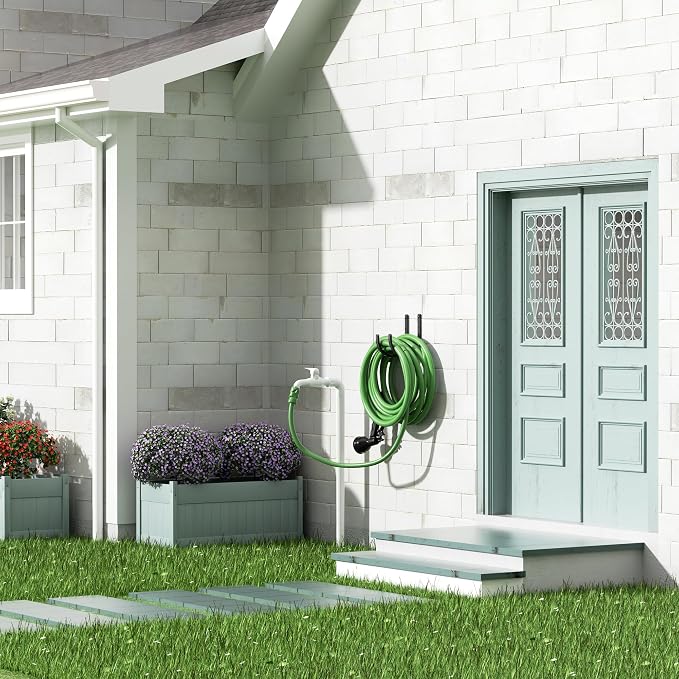songsoso Garden Hose Holder Wall Mount - Aluminum Hose Hanger for Outside, Durable Wall-Mounted Hooks for Garden & Outdoor Use（2 Hooks）
