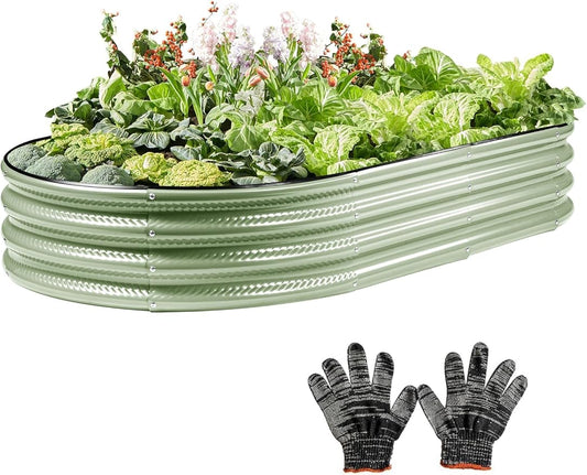 8×4×1 ft Large Green Raised Garden Bed for Outdoor, Easy Assembly & Rust-Resistant Galvanized Planter Box for Vegetables, Flowers & Herbs