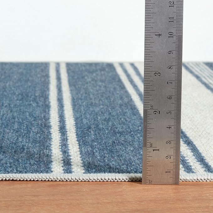 Dash & Albert Bowman Stripe Blue Machine Washable Rug, 3 X 5 Feet, Blue Stripe Pattern