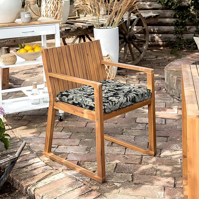 LVTXIII Outdoor Chair Cushions 18.5"x16"x2" Pack of 2, Water-Repellent Square Corner Memory Foam Seat Cushions with Ties for Garden Patio Furniture, Tropical Leaf Black