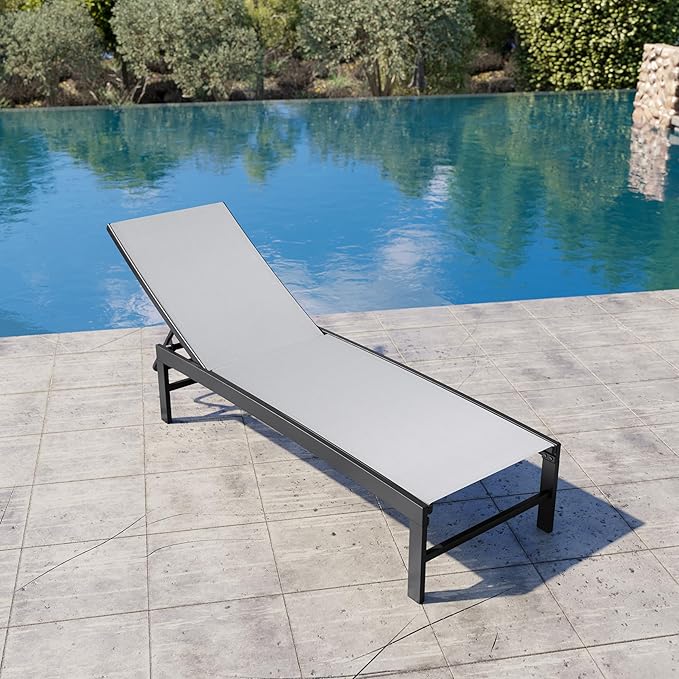 Crestlive Products Chaise Lounge Chair Outdoor, Adjustable 5 Positions Pool Tanning Recliner, Outdoor Lounge Furniture Perfect for Patio, Beach, Yard, Pool