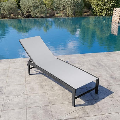 Crestlive Products Chaise Lounge Chair Outdoor, Adjustable 5 Positions Pool Tanning Recliner, Outdoor Lounge Furniture Perfect for Patio, Beach, Yard, Pool