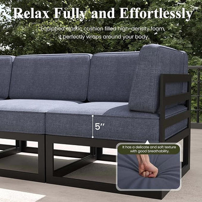LayinSun Large Aluminum Patio Furniture Set with Fire Pit Table, 9 Pieces Modern Outdoor Conversation Set Sectional Metal Sofa Set with Olefin Cushion