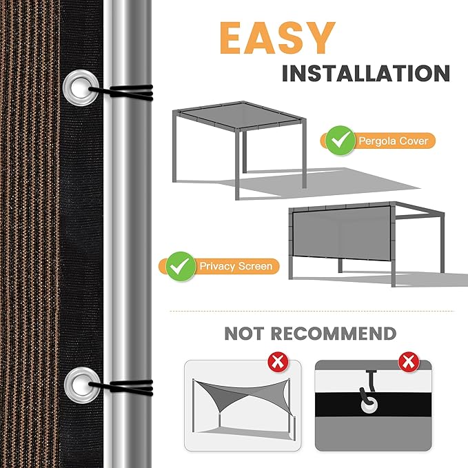 VICLLAX Shade Fabric Sun Shade Cloth Privacy Screen with Grommets for Patio Garden Pergola Cover Canopy 8x12 FT, Mocha