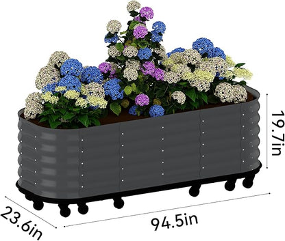 GarveeHome Self-Watering Wheeled Metal Garden Bed – Mobile Raised Planter Box with Water, Galvanized Steel Indoor/Outdoor Rolling Grow Station for Herbs, Veggies & Decor （94.5 in x23.6 in x19.7,Gray