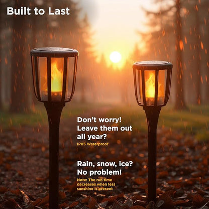 Solar Landscape Lights Rustic - Realistic Flickering Flame Patented LED, Adjustable Height, Pathway Lights Solar Powered Torch with Poles for Outdoor Landscape, Garden, Yard, and Patio Decor (1 Pack)