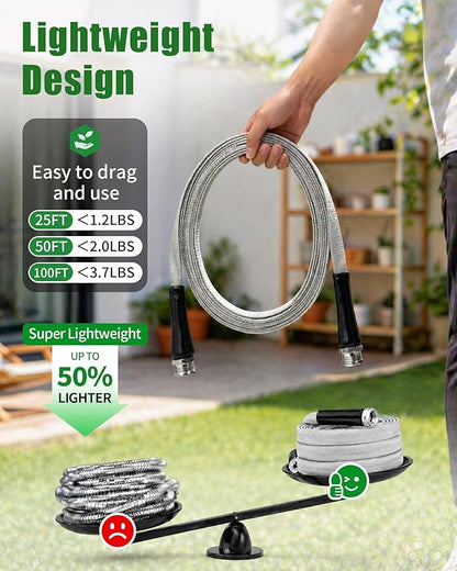 Garden Hose 100ft, Ultra-Light & Flexible Water Hose, Durable, All-Weather, Made of TPU-Drinking Water Safe, Easy to Store & Coil, Kink-Free, Camping, Car Wash, Yard, Garden and Home, Gray