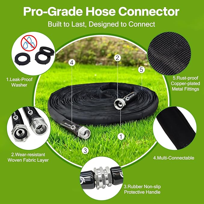 Garden Hose 50 ft x 5/8 in, Ultra-Light, All-Weather Water Hose, Leak-Free Connections,High Pressure Abrasion-Resistant Eco-Friendly.