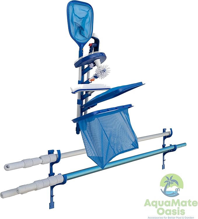 Swimming Pool Accessories Holder, Fence Hooks for Pool Equipment Organizer, Pool tool storage rack for Pool Skimmer Pole Hanger Pool Maintenance Vacuum hose Storage Pool Hooks for Poles