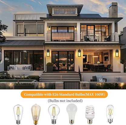 16'' Large Dusk to Dawn Outdoor Lighting 2 Packs, Modern Outdoor Lanterns for Porch, Waterproof Exterior Light Fixture Wall Sconces Lamps, Outside Lights for House Patio, Garage, Farmhouse, Black