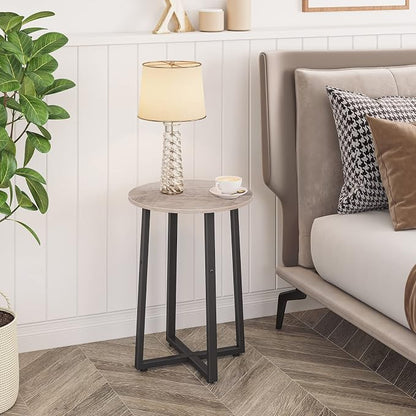 HOOBRO Side Table, Round End Accent Table with Sturdy Metal Pedestal, 15.7" Round Nightstand, for Living Room, Bedroom, Balcony, Office, Greige BG95BZ01