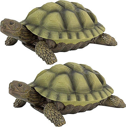 Design Toscano Gilbert the Box Turtle Indoor/Outdoor Garden Decor Animal Statue, Set of Two, 9 Inch Long, Cast Stone Resin, Green Painted Finish