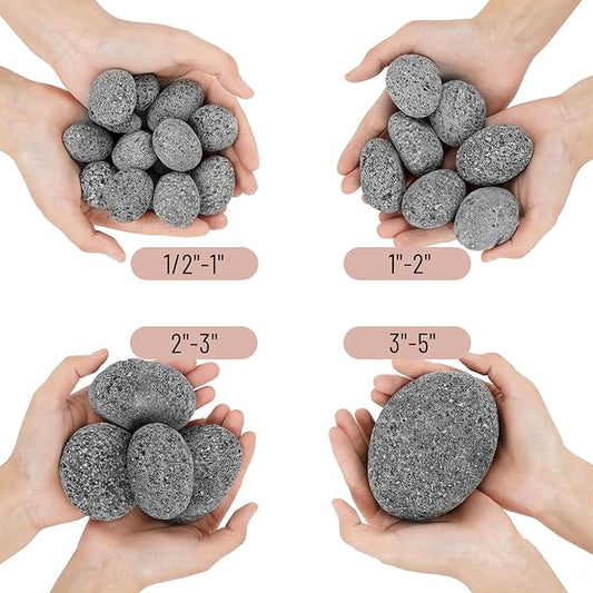Skyflame 1/2-1 Inch Natural Tumbled Stones, Round Lava Rock Pebbles for Indoor Outdoor Gas Fire Pit | Fireplaces | Garden Landscaping Decoration | Cultivation of Potted Plants | 15 Pounds